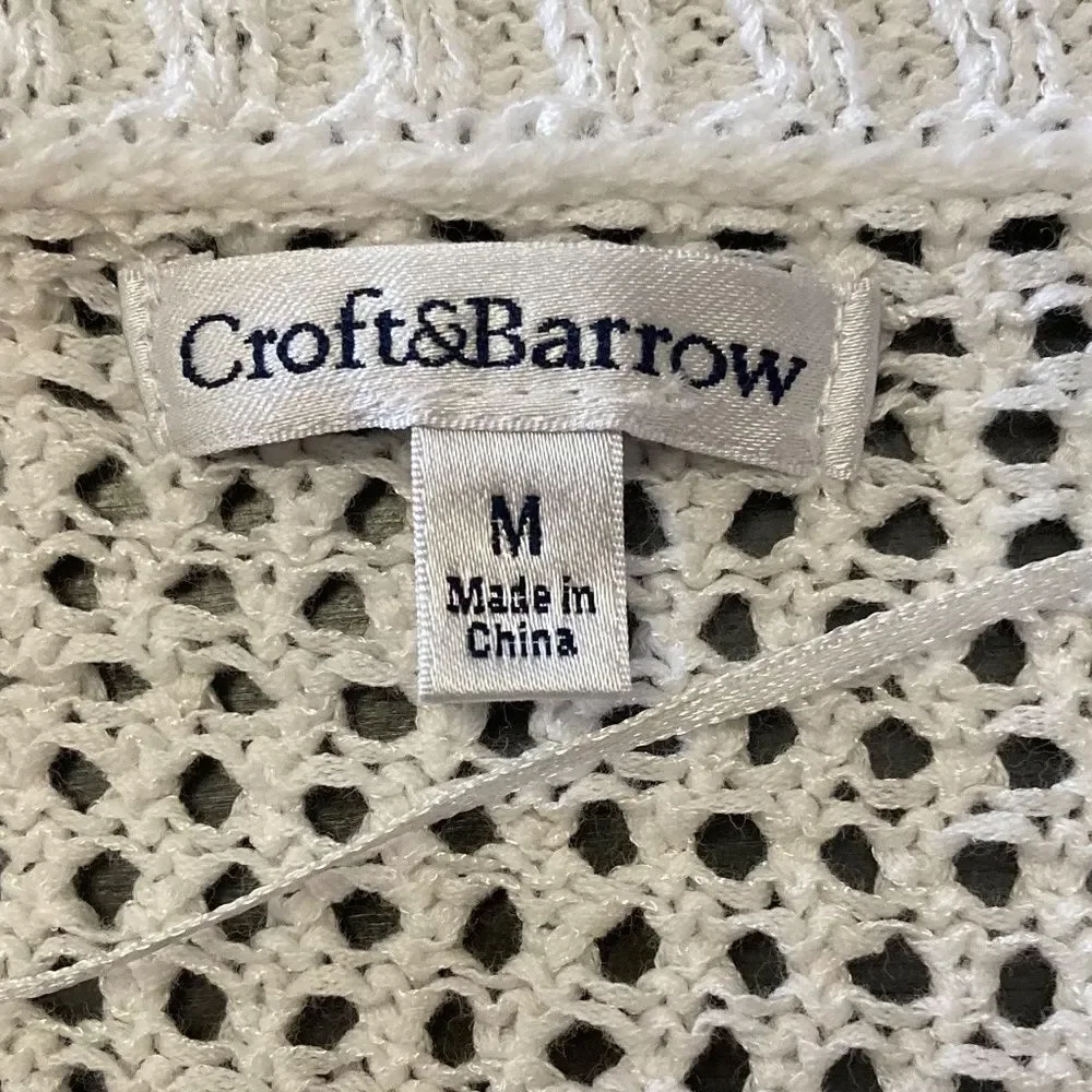 Croft & Barrow Women’s Cardigan Size Medium White Open Front 3/4 Sleeve Knit - Picture 3 of 4